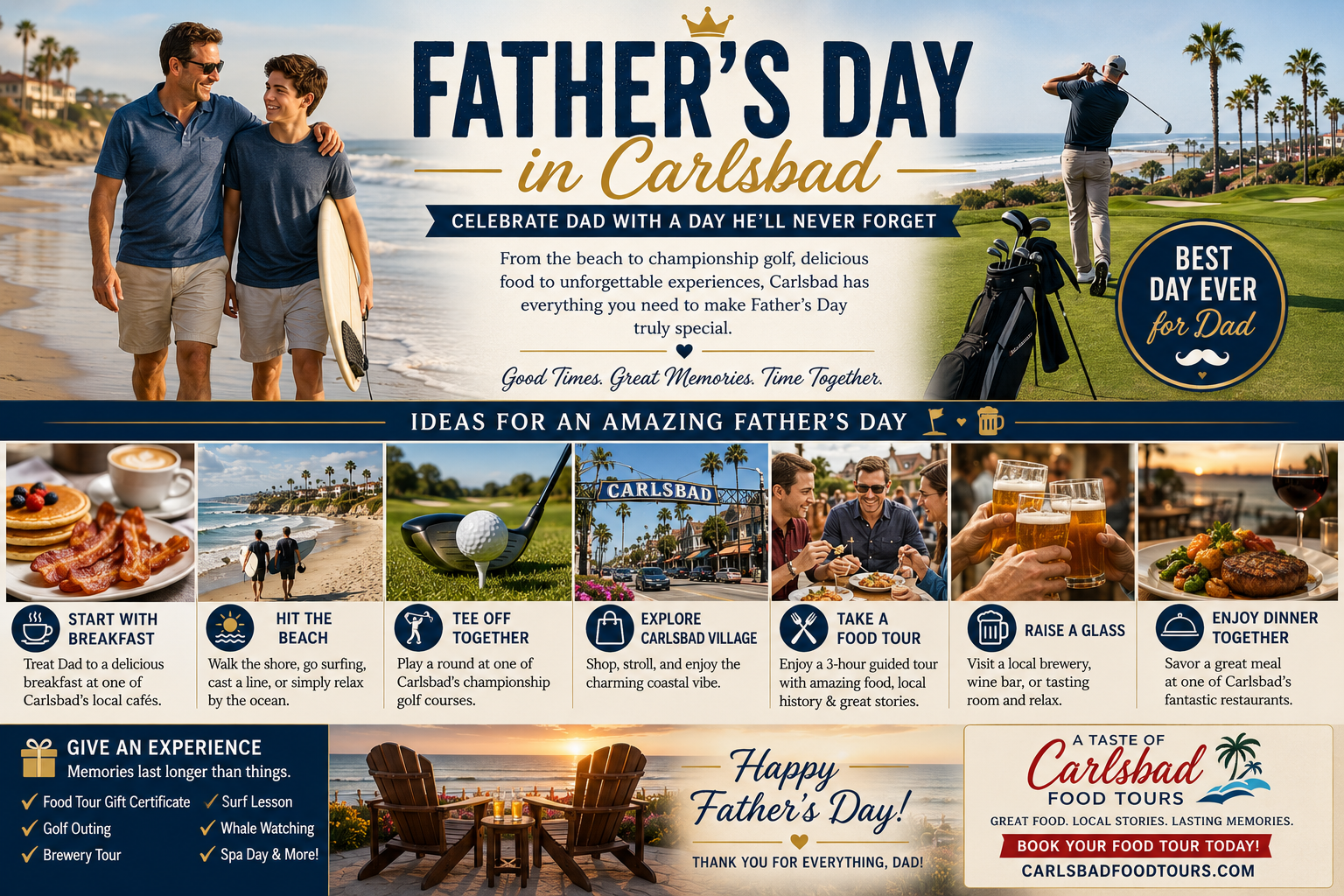 Father's Day celebration ideas in Carlsbad with activities, food, and gifts.