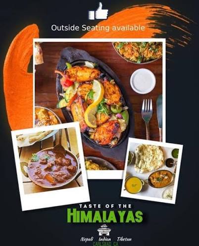 Collage of spicy dishes with 'Taste of the Himalayas' text.